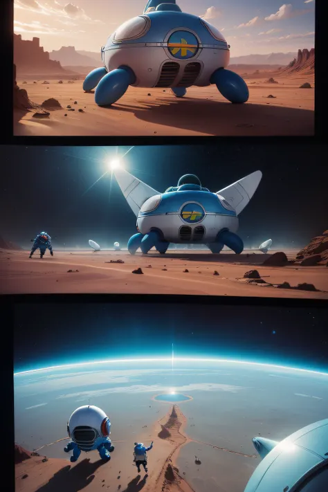 Doraemon fights alien dogs in spaceships on Mars