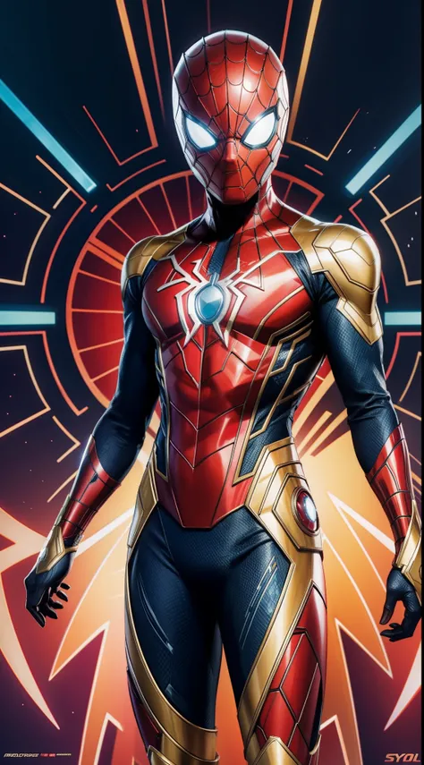 Iron Spider из комиксов Marvel, Masterpiece, Best Quality, abstract, Psychedelic, Neon, (honeycomb pattern), (creative:1.3), Sy3, SMM, fantasy00d