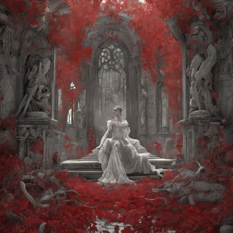 she may be the face I cant forget the trace of pleasure I regret may be my treasure or the price I have to pay, illustration of a love story, in the style of romantic and memory, in the color of scarlet and white, gothic grotesque figures, realist: lifelik...