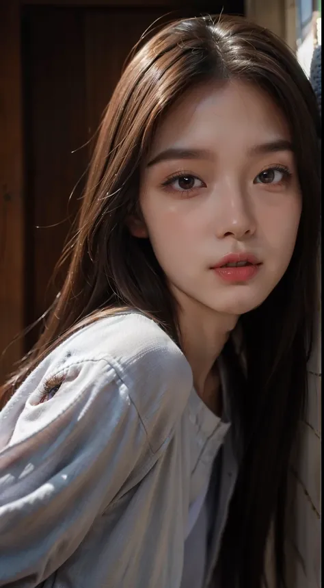 （top-quality、8k、masuter piece：1.3））、1 female、Slender Beautiful Girl：1.3、Oversized plain clothes：1.2、inside the house、hyperdetailed face、A detailed eye、Double eyelids、Twin-tailed、Brown hair