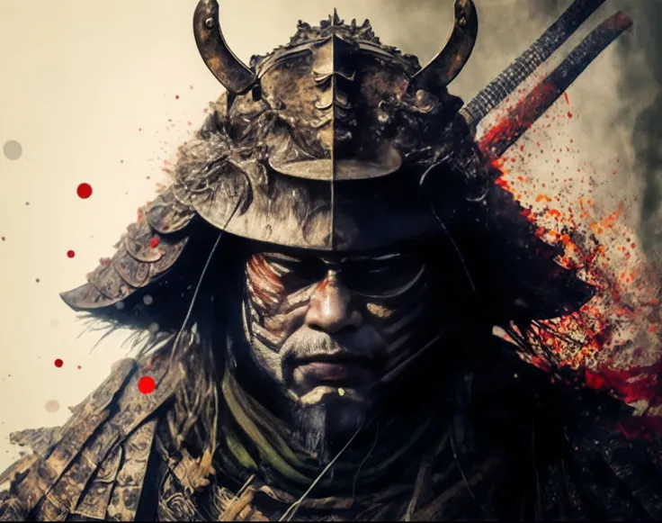 Close-up of a samurai with a helmet and a sword, Samurai warrior, Epic Samurai Warrior, Portrait of a Samurai, Samurai style, cyborg samurai, demon samurai warrior, Japanese samurai, Demon Samurai, A samurai with a demonic mask, Ancient Japanese samurai, B...