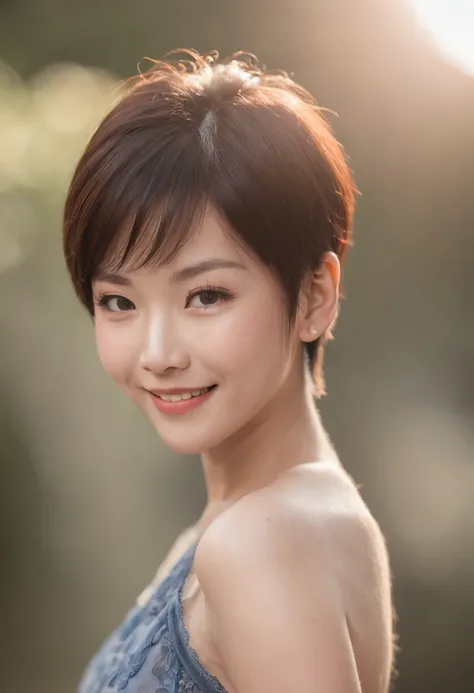 Sunny smiling Chinese girl with short hair