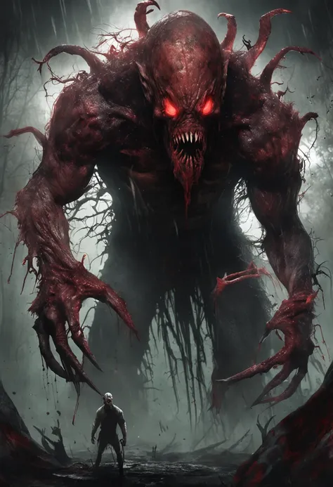 A painting of a demonic creature with a bloodied face and a bloodied head, carnage, Sci - Horror Art of Fiction, Science fiction horror artwork, inspired by Aleksi Briclot, Crocs de carnage, Horror fantasy art, par Aleksi Briclot, Horror concept art, venin...