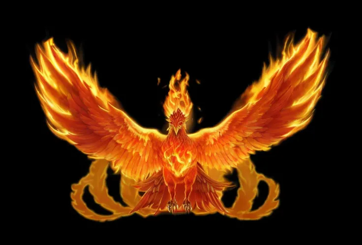 Close-up of a bird with fire on its wings, phoenix in fire, The Phoenix rose from the ashes, phoenix rising, wallpaper of a phoenix, fiery bird, wallpaper of a phoenix resting, artwork of a phoenix, with fiery golden wings of flame, phoenix-inspired, with ...