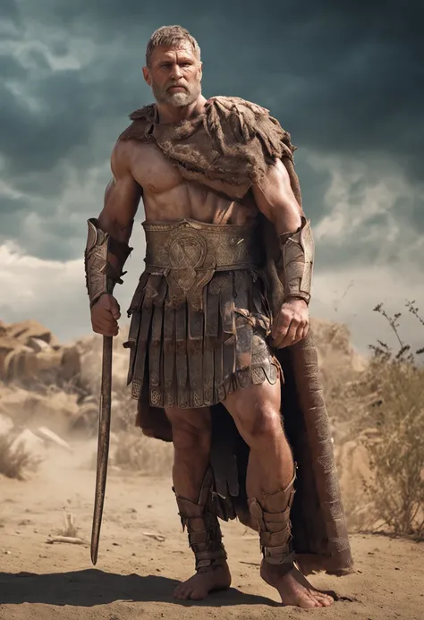 Ancient Roman giant warriors,Delicate muscle lines,The barefoot,Height 50 meters,Caucasians,[Short humans:0.8]