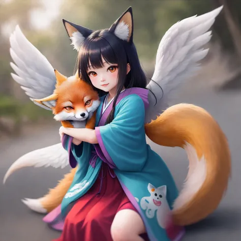 Angel colorful fox yokai cute