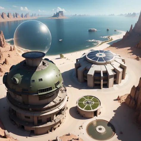 create a HIGH RESOLUTION IMAGE OF A HABITABLE FUTURISTIC city on Mars with airtight structures to protect against radiation and extreme temperatures, COM MEIO  de transporte, AEREO E TERRESTRE is an advanced water and air recycling system. Power would be p...