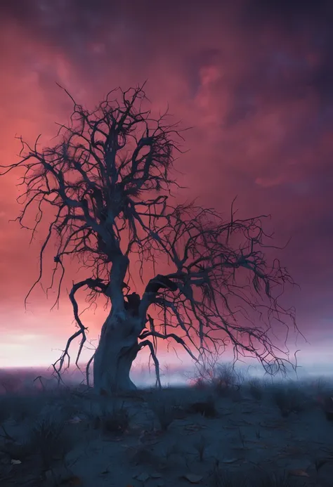 Withered trees，blue backdrop，Dark