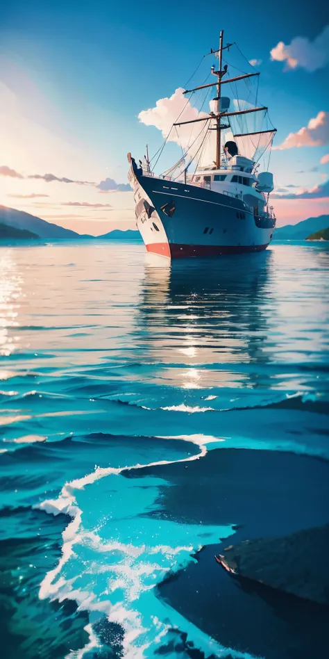 A small white boat floating on top of a body of water, croatian coastline, photo taken with ektachrome, Crystal clear sea, mediterranean island scenery, crystal clear blue water, Purified water, clear blue water, blue and green water, crystal clear water, ...