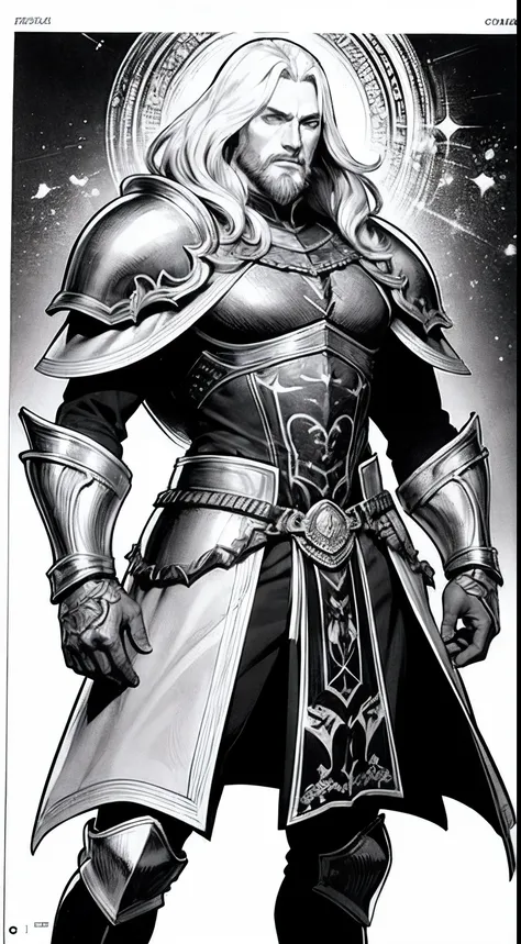 Castlevania Lord of the shadows bald beard handsome muscular full moroccan Armor leather Armor Wear Line art comics hyper realistic super detailed Dynamic pose