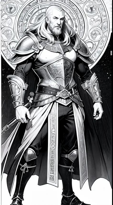 Castlevania Lord of the shadows bald beard handsome muscular full moroccan Armor leather Armor Wear Line art comics hyper realistic super detailed Dynamic pose