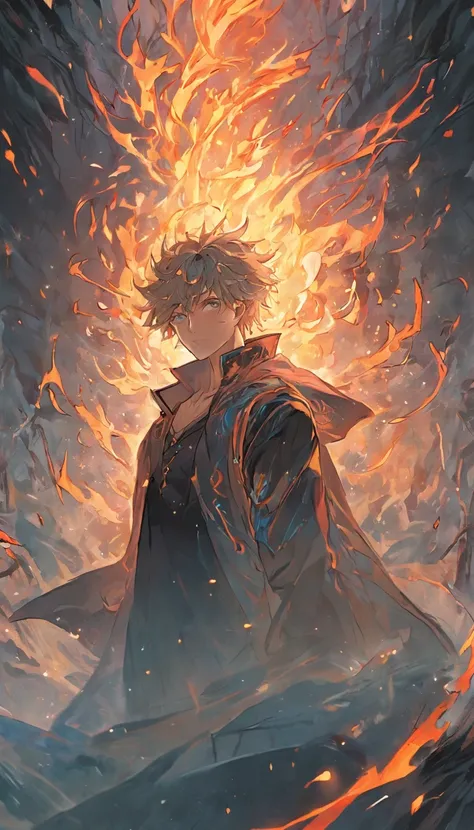 Amidst an ancient and overgrown forest, the essence of magic takes form through a young man, his hair as dark as the shadows and his eyes a radiant golden blaze. A mystical mark graces his neck, shimmering with latent power. Within a clearing, he stands en...