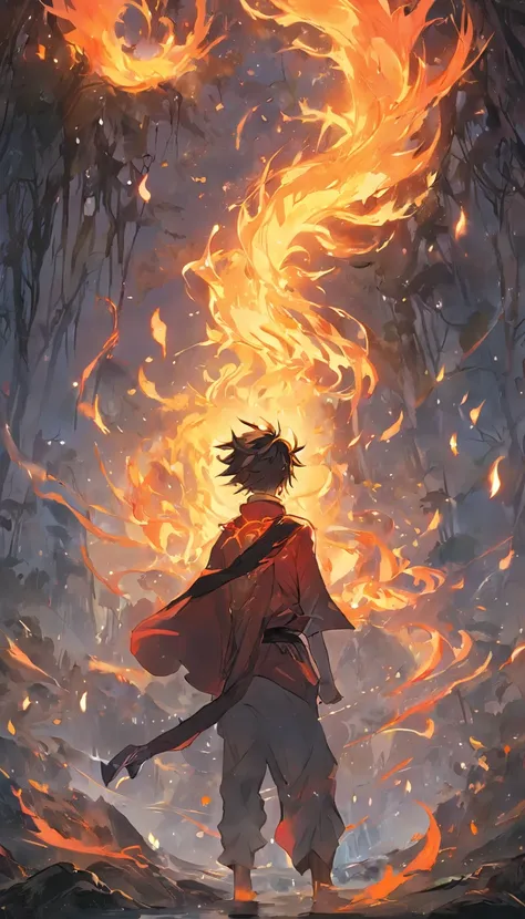 Amidst an ancient and overgrown forest, the essence of magic takes form through a young man, his hair as dark as the shadows and his eyes a radiant golden blaze. A mystical mark graces his neck, shimmering with latent power. Within a clearing, he stands en...