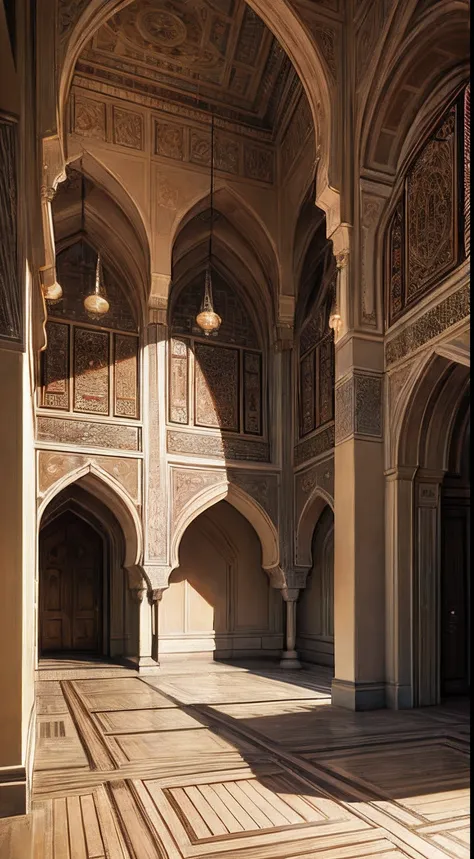 Moroccan castle interior luxury architecture environnement medieval hyper realistic super detailed détails