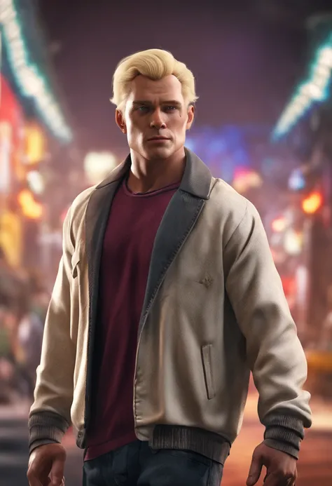 ultra-realistic white man with blonde hair, mid 20s, muscular