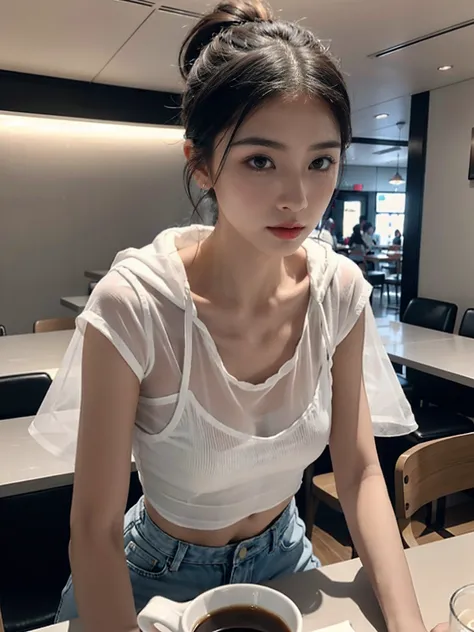 ((smallunderboob,Tomboyish,small heads)), (Well-defined abs: 1.1), (perfect bodies: 1.1), (short-length straighthair: 1.2), Black hair, upper body photos, attractive collarbone，nabel，（极其细致的CG 8k壁纸），（Extremely refined and beautiful），（tmasterpiece），（best qua...