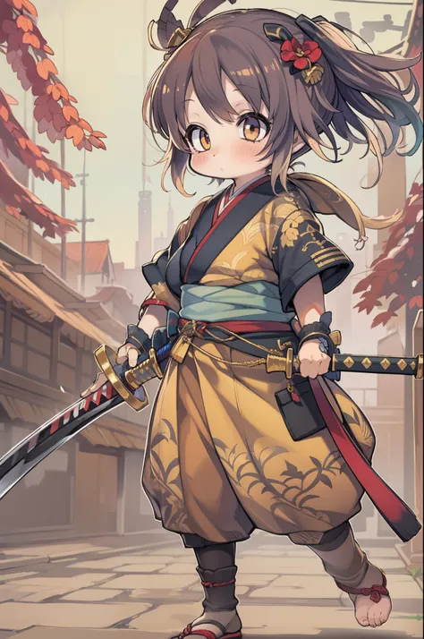 samurais、wielding a katana、Cute 12 years old、Muchimuchi