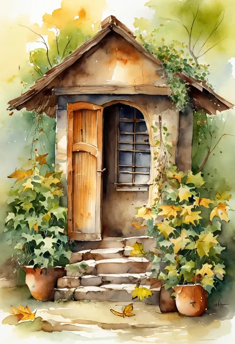 The hut of the day Pale yellow leaves drifting Walls crawling with vines Doors and windows closed,Quietly, the eaves droop down the swing, the wind chimes clang, and the door opens,A faint smell of grass rushes towards you, stepping on the fallen leaves,St...