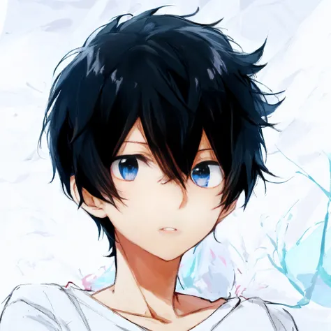 Anime boy with black eyes, Black hair and white shirt, Tall anime guy with black eyes, Anime boy, inspired by Okumura Togyu, young anime man, inspirado em Okumura Masanobu, 黑The eye. anime big breast, Anime handsome man, Male anime style, semirealistic ani...