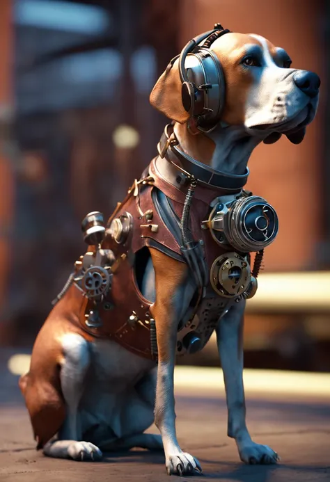 steampunk dog, octane render, hyper realistic, –AR 2:3 –q 2