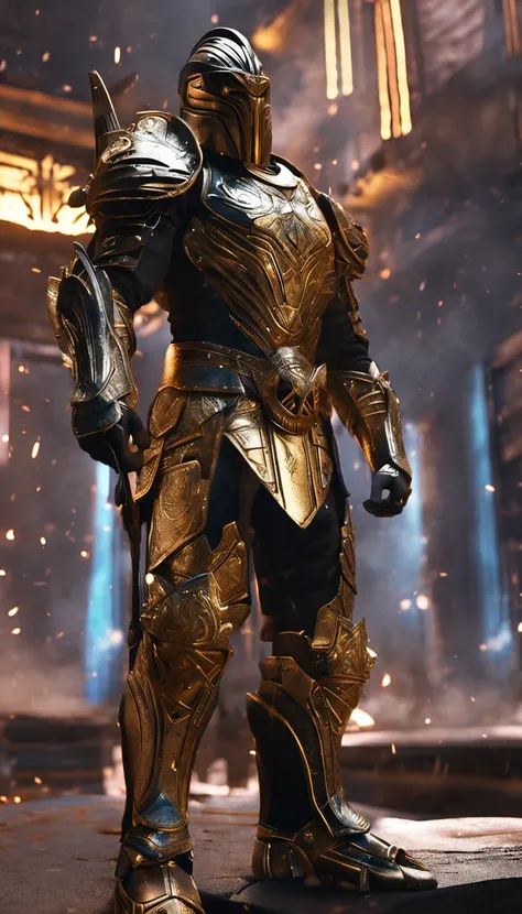 spartan warrior, Fighting , Stunning armor, Black gold armor, Epic, 8K