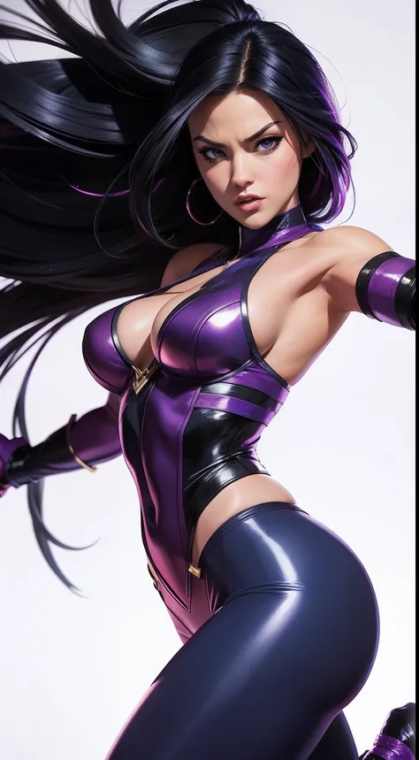 Psylocke from Marvel Comics, fantasy setting, Dynamic poses, whitebackground, Character concept, character art, Character portrait, tmasterpiece, beste-Qualit, best resolution, 8K