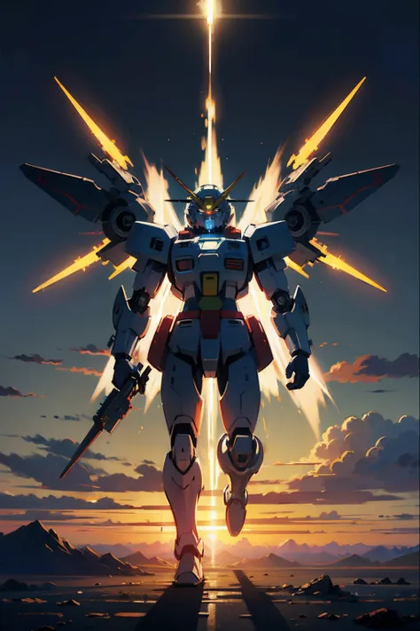 gundam, mecha, giant robot, masterpiece, gundam_freedom, wings, flying, Apocalypse, dooms day, Illustration, cinematic light, high resolution, best quality, ultra detailed,