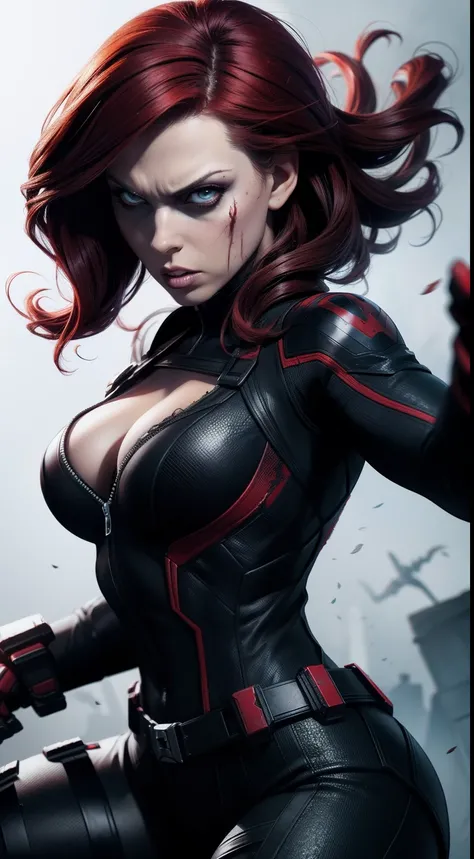 Black Widow (zombie) от Marvel Comics, fantasy setting, Dynamic poses, whitebackground, Character concept, character art, Character portrait, tmasterpiece, beste-Qualit, best resolution, 8K