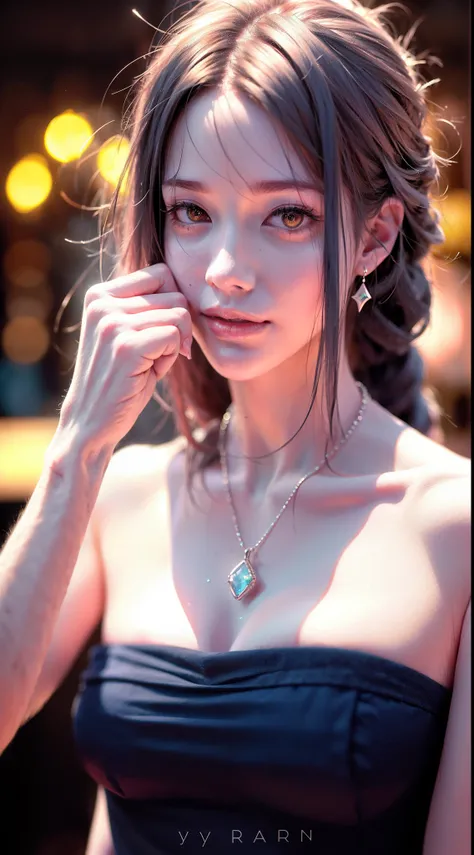 Garden covered with red roses in the background, Silver hair, front ponytail, eyes reflection, red contact lenses, Pink eyes,Heterochromia， Wear earrings, Blue crystal pendant，Evil smile, shairband，High detail, romanticism lain, Depth of field, Sparkle, Ra...