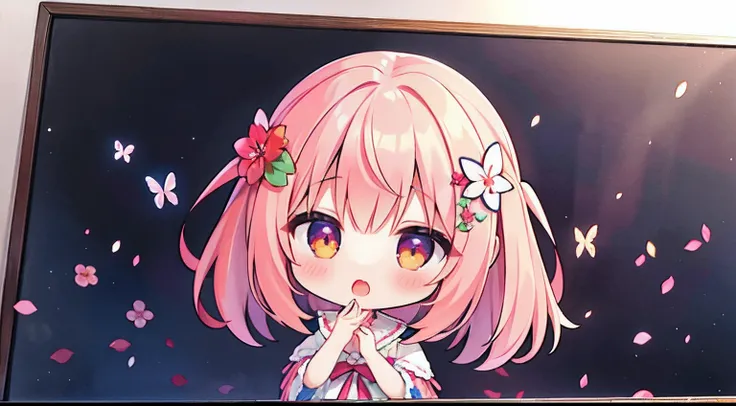 Doll standing in front of the painting、bionde、Yawning face、Sengai、pixiv、rokoko、dollfie dream、watercolor Nendoroid、(High Definition Figure)、flowing sakura-colored silk、nendroid、Cherry blossom petals、Flowing cherry blossom silk、season!!: 🌸 ☀ 🍂 ❄、full body Es...