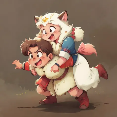 Child girl, detailed fur beastman, Hugs, smile, joyful, Princess carry, piggyback, scuffle, assorted poses, assorted angles, assorted facial expression, full body,