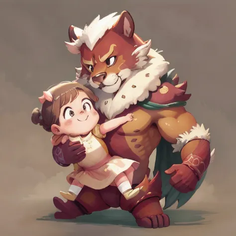 Child girl, detailed fur beastman, Hugs, smile, joyful, Princess carry, piggyback, scuffle, assorted poses, assorted angles, assorted facial expression, full body,