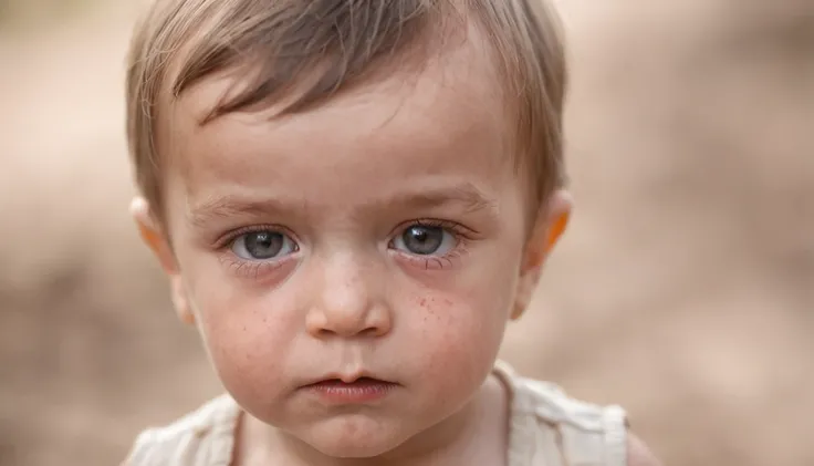 Poor little boy, wearing a dirty dress and a fearful look upon their face.