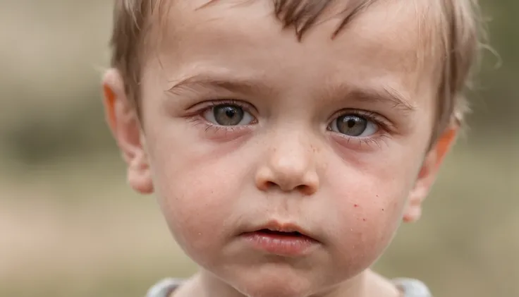 Poor little boy, wearing a dirty dress and a fearful look upon their face.