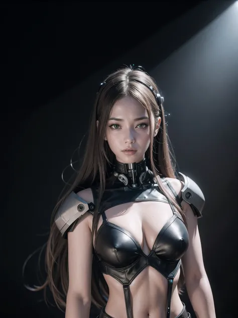 arafed woman in a black leather outfit posing for a picture, seductive cyberpunk dark fantasy, 3 D rendering character art 8 K, female cyberpunk anime girl, Cyberpunk 2 0 y. o model girl, Cute cyborg girl, beautiful cyberpunk woman model, perfect android g...