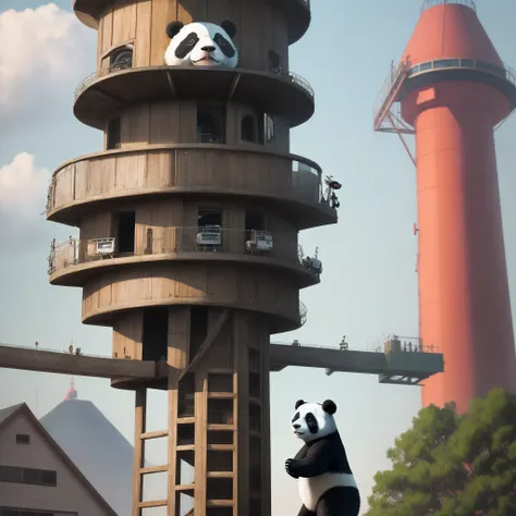 The panda marches all the way in the timing tower