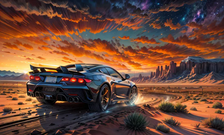 "sport car, award-winning masterpiece, rendered in anime style with an oil painting effect. the vibrant illustration captures ho...