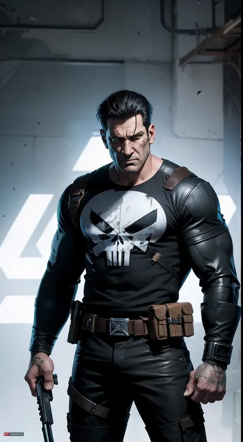 Punisher от Marvel Comics, fantasy setting, Dynamic poses, whitebackground, Character concept, character art, Character portrait, tmasterpiece, beste-Qualit, best resolution, 8K