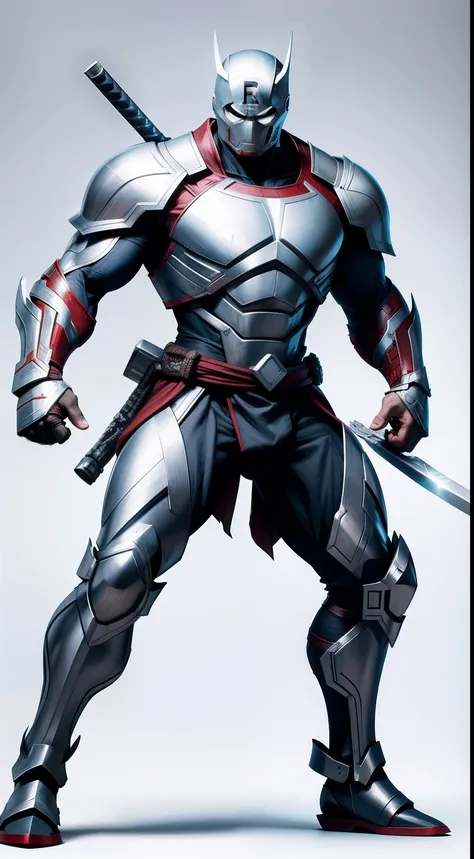 Silver Samurai от Marvel Comics, fantasy setting, Dynamic poses, whitebackground, Character concept, character art, Character portrait, tmasterpiece, beste-Qualit, best resolution, 8K