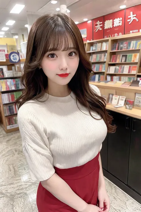 bookstore、25 year old pretty woman、Medium hair、perm、red-lips、full bodyesbian、