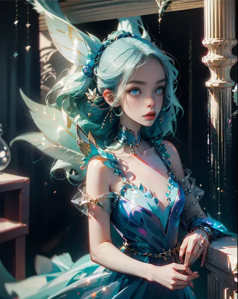 female, blue hair, blue dress, fairy, ice --auto --s2