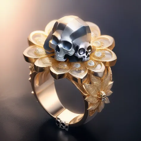 ((((ring))))，diamond，Fine lines，(((Skull ring)))，Diamond Drum Tower，Close-up Shot Shot，gyuru，Beautiful ring，Petal design，Top designer work，The ring is placed on a leaf