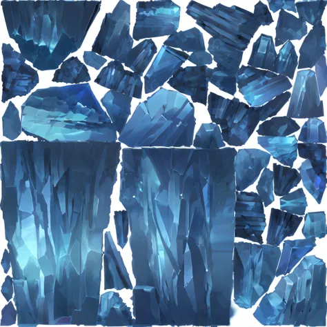 Close-up of blue sky blue iceberg painting, the blue whale crystal texture, cave crystals, pillars of ice background, crystalline skin, blue crystals, crystal material, Crystal Shard, crystal cubism, in a beautiful crystal caverine, a crystalline room, ele...