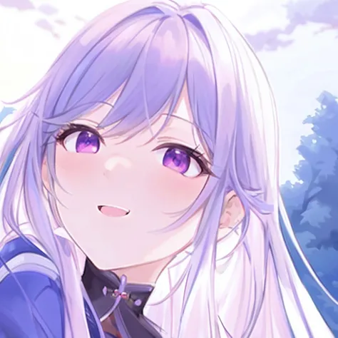 Anime girl with long white hair and purple eyes looking at the camera, shikamimi, Smooth anime CG art, Ayaka Genshin impact, Official artwork, crisp clear rpg portrait, tsuaii, a beautiful anime portrait, [[[[grinning evily]]]], hana yata, hajime yatate, a...