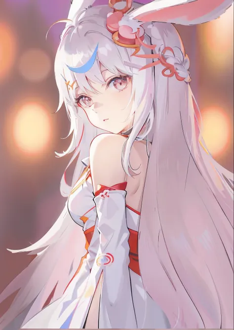 Anime girl with long white hair and rabbit ears in white dress, white-haired god, cute anime waifu in a nice dress, made with anime painter studio, zerochan art, pretty anime girl, anime moe art style, loli in dress, Anime goddess, onmyoji portrait, Beauti...