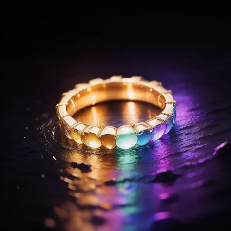 A Wedding Ring，In the water，Dazzling，Exudes a colorful glow，The ring is particularly creative