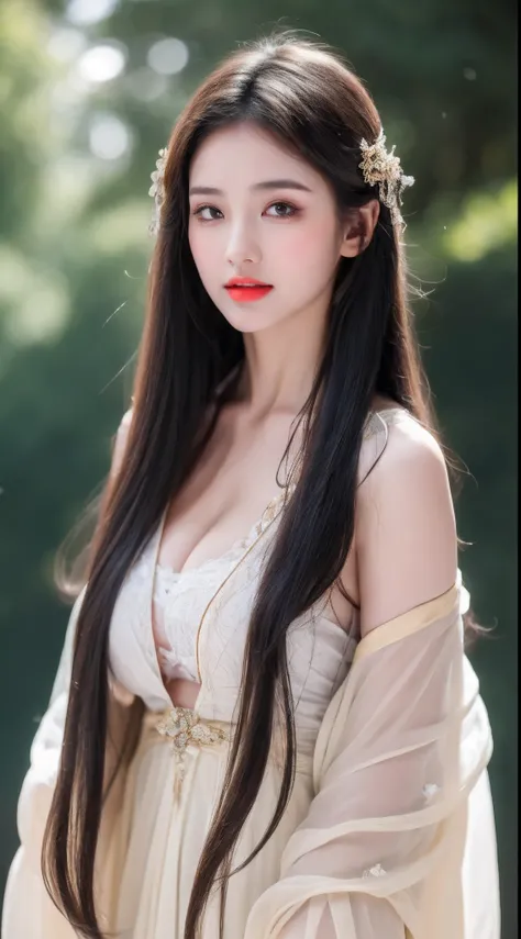 ((Best Quality, 8k, Masterpiece: 1.3)), Focus: 1.2, Perfect Body Beauty: 1.4, Buttocks: 1.2, ((Layered Haircut)), (Wet Clothes: 1.1), (Rain, Street:1.3), (Breasts: 1.2), (Hanfu: 1.2), Bare Shoulders, Bare Legs, Highly Detailed Face and Skin Texture, Fine E...