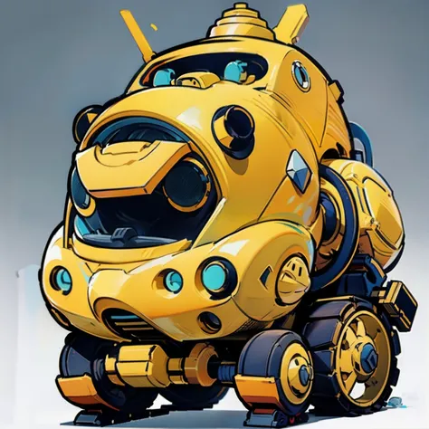 masterpiece, best quality, full body shot, no background, white background, male, Chibi, Lil Bulldozer, yellow, robot, strong