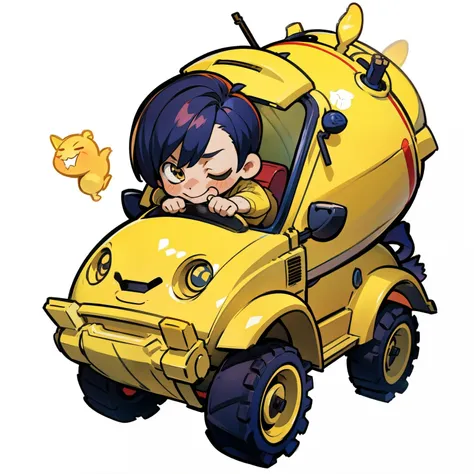 masutepiece, Best Quality, Full body shot, No background, White background, Mans, Chibi, Lil Bulldozer, yellow, monster, Hippopotamus