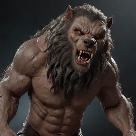 (professional 3d render:1.3) af (Realistic:1.3) most beautiful artwork photo in the world，Features soft and shiny male werewolf, ((Epic hero fantasy werewolf rough wet  ferocious expression in dynamic pose, Fantastic location, Majestic cluttered environmen...